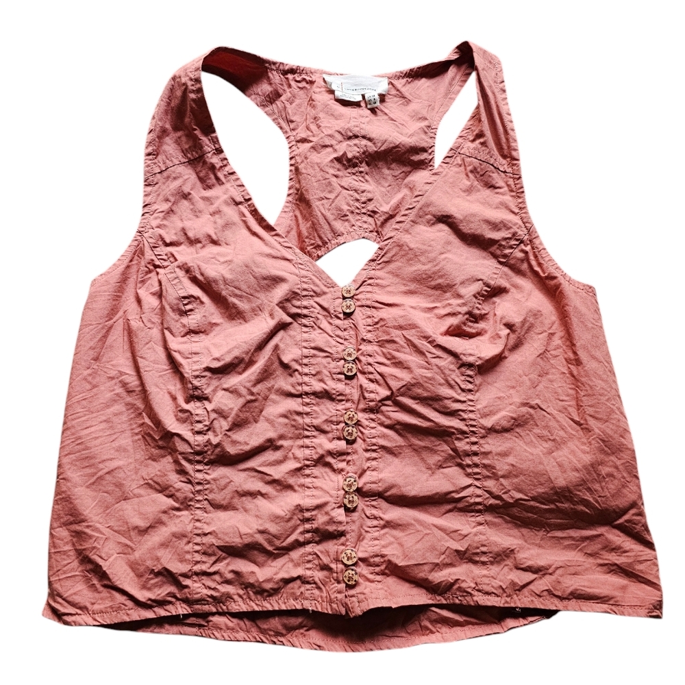 Anthropologie pink coral cotton minimalist cut out on a back vest size 8‎
